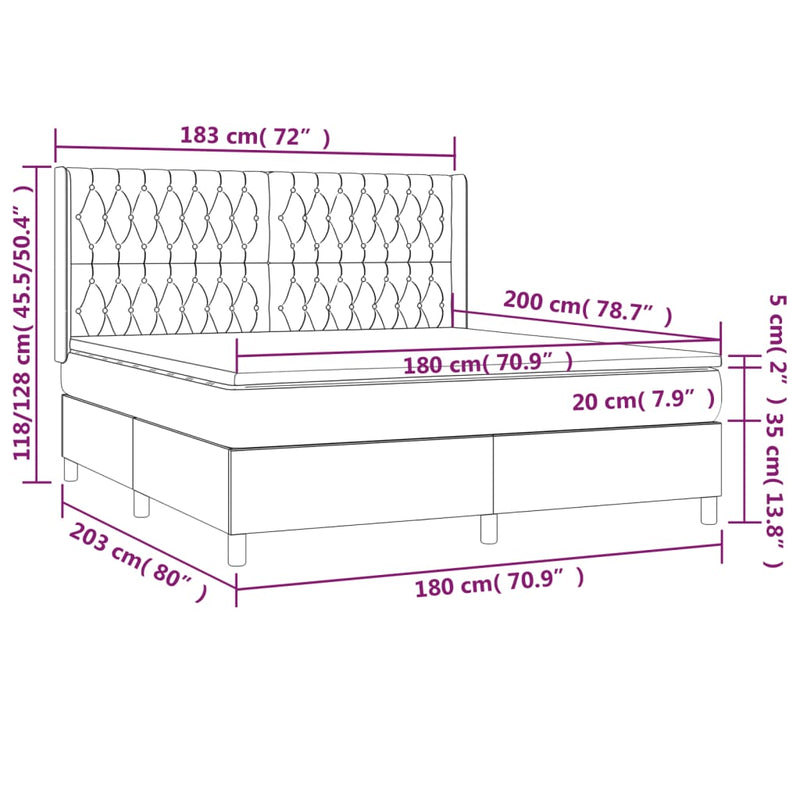 vidaXL kék szövet rugós és LED-es ágy matraccal 180 x 200 cm