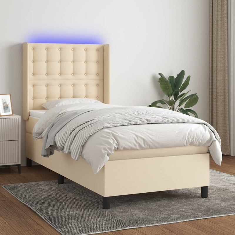 vidaXL krémszínű szövet rugós és LED-es ágy matraccal 90x190 cm