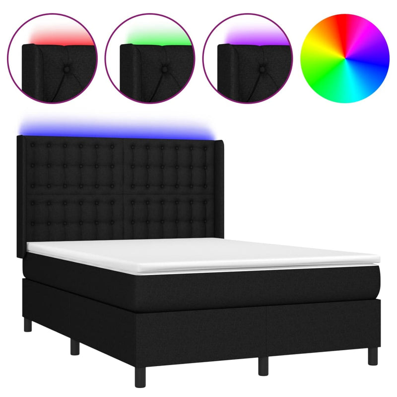 vidaXL fekete szövet rugós és LED-es ágy matraccal 140x190 cm
