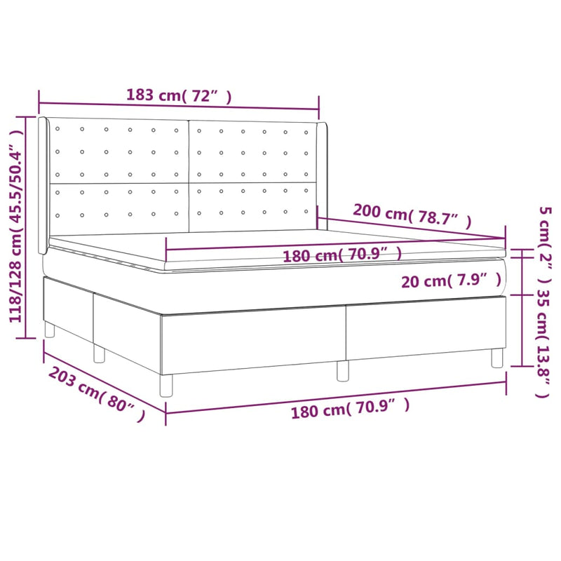 vidaXL barna szövet rugós és LED-es ágy matraccal 180 x 200 cm