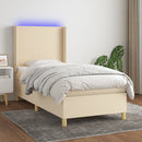 vidaXL krémszínű szövet rugós és LED-es ágy matraccal 90x200 cm
