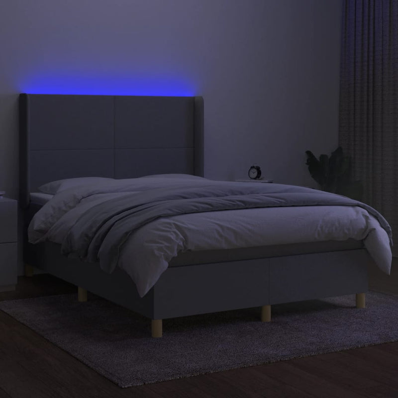 vidaXL világosszürke szövet rugós és LED-es ágy matraccal 140x190 cm