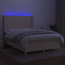 vidaXL krémszínű szövet rugós és LED-es ágy matraccal 140x190cm
