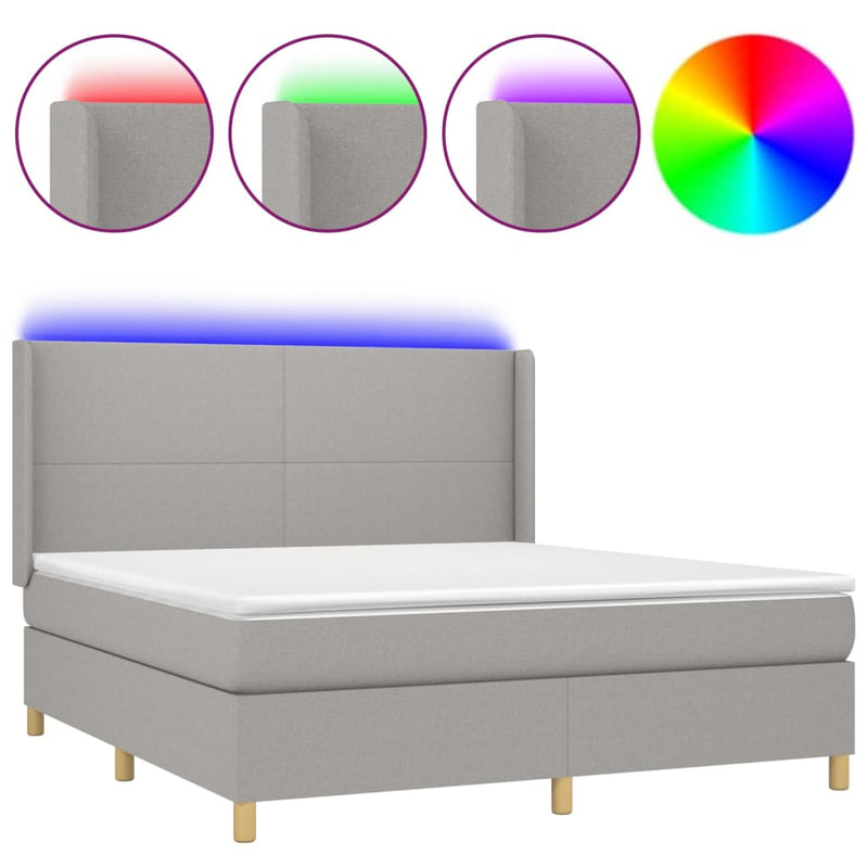 vidaXL világosszürke szövet rugós és LED-es ágy matraccal 160x200 cm