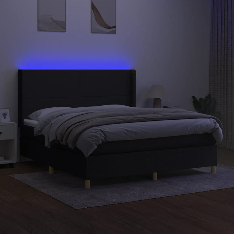 vidaXL fekete szövet rugós és LED-es ágy matraccal 160x200 cm