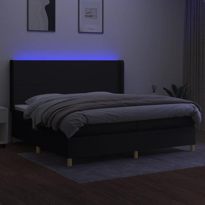 vidaXL fekete szövet rugós és LED-es ágy matraccal 200x200 cm