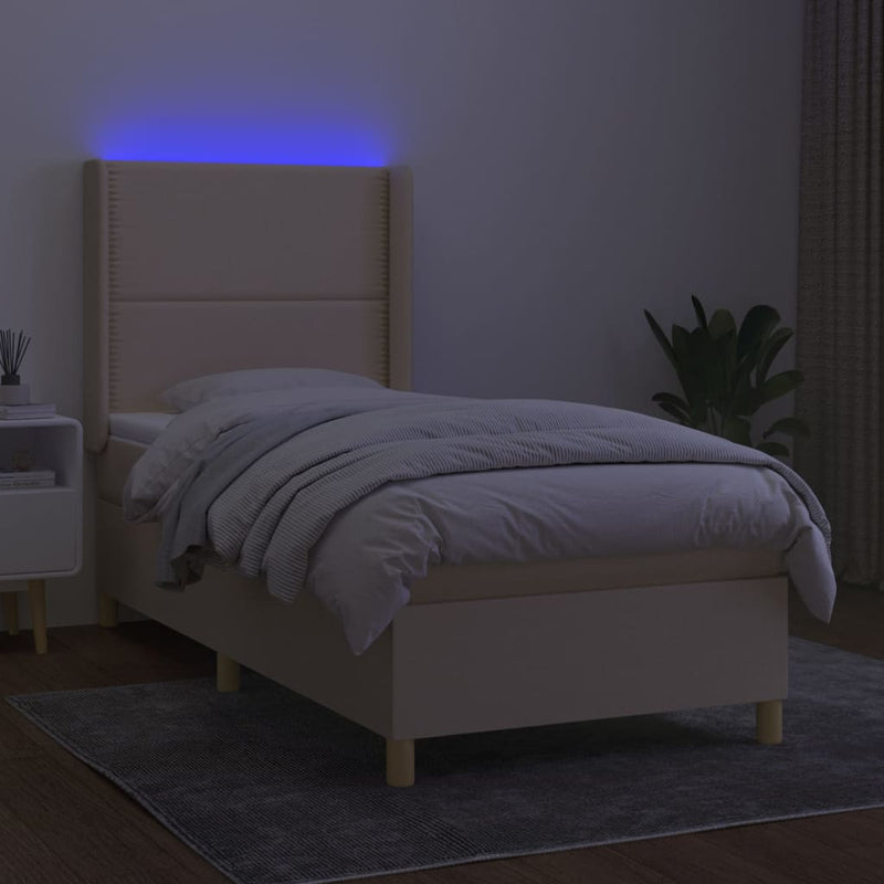 vidaXL krémszínű szövet rugós és LED-es ágy matraccal 80 x 200 cm
