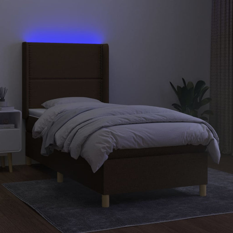 vidaXL barna szövet rugós és LED-es ágy matraccal 90x190 cm