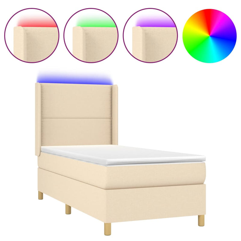 vidaXL krémszínű szövet rugós és LED-es ágy matraccal 100x200 cm