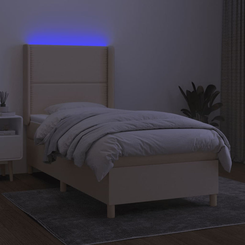 vidaXL krémszínű szövet rugós és LED-es ágy matraccal 100x200 cm