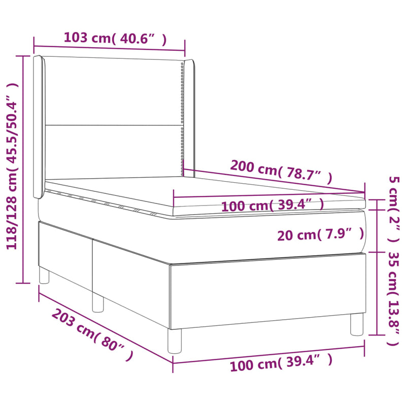 vidaXL krémszínű szövet rugós és LED-es ágy matraccal 100x200 cm