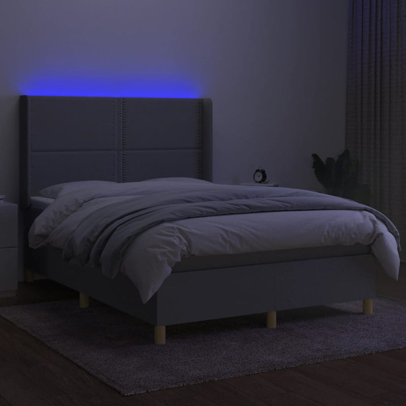 vidaXL világosszürke szövet rugós és LED-es ágy matraccal 140x190 cm
