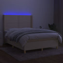 vidaXL krémszínű szövet rugós és LED-es ágy matraccal 140x190cm