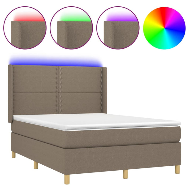 vidaXL tópszínű szövet rugós és LED-es ágy matraccal 140x200 cm