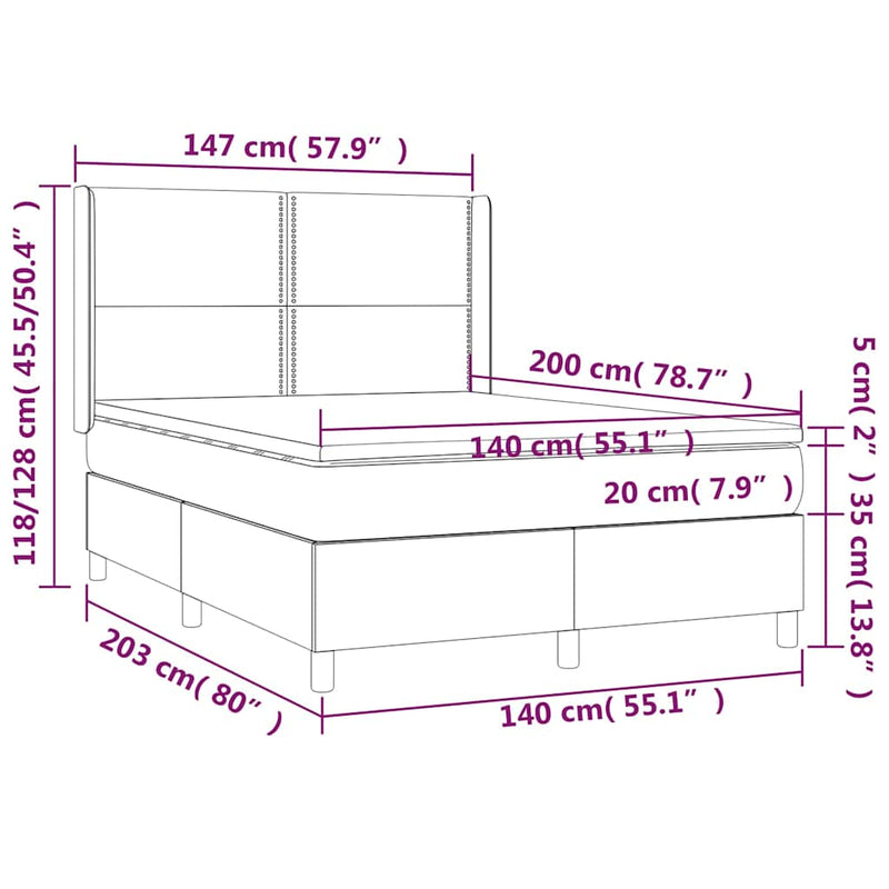 vidaXL tópszínű szövet rugós és LED-es ágy matraccal 140x200 cm