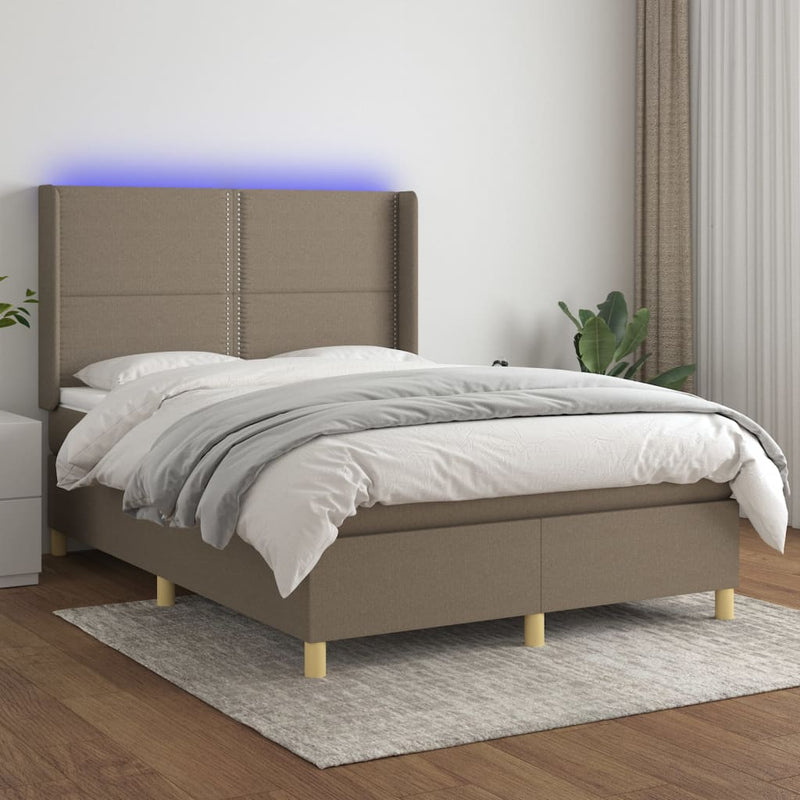 vidaXL tópszínű szövet rugós és LED-es ágy matraccal 140x200 cm