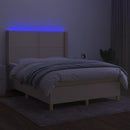 vidaXL krémszínű szövet rugós és LED-es ágy matraccal 140x200 cm