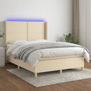 vidaXL krémszínű szövet rugós és LED-es ágy matraccal 140x200 cm