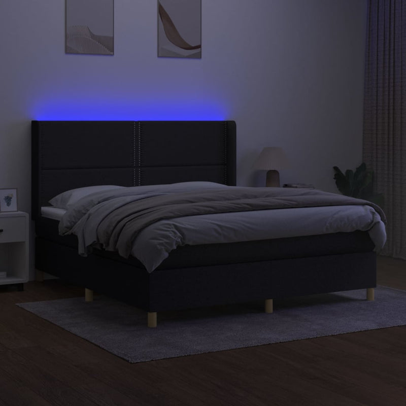 vidaXL fekete szövet rugós és LED-es ágy matraccal 160x200 cm