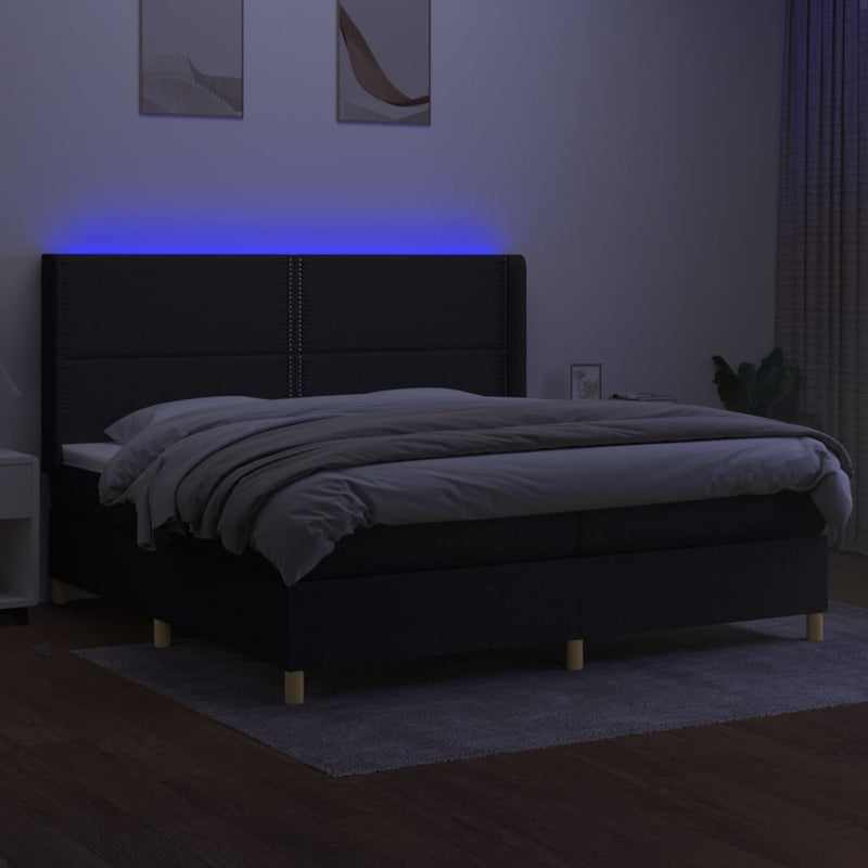 vidaXL fekete szövet rugós és LED-es ágy matraccal 200x200 cm