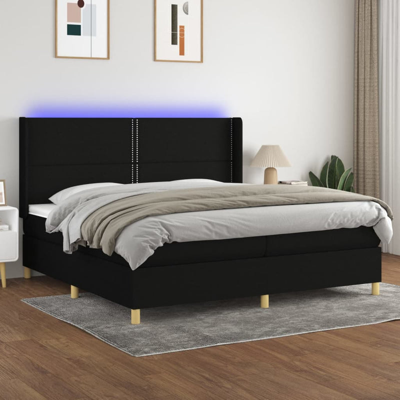 vidaXL fekete szövet rugós és LED-es ágy matraccal 200x200 cm
