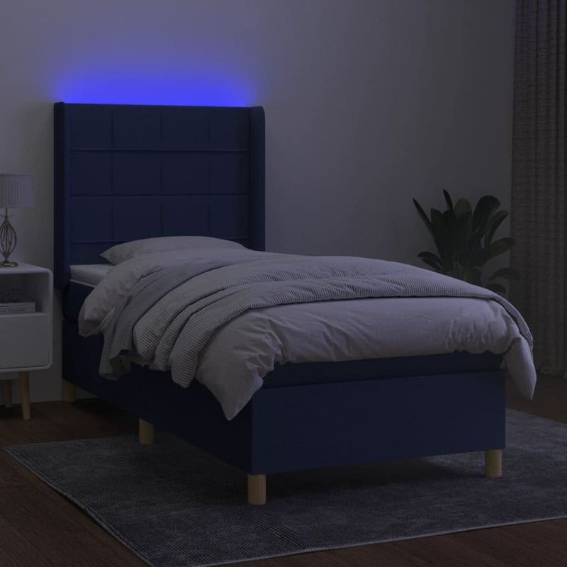vidaXL kék szövet rugós és LED-es ágy matraccal 80 x 200 cm