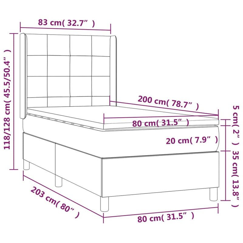 vidaXL kék szövet rugós és LED-es ágy matraccal 80 x 200 cm