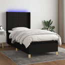 vidaXL fekete szövet rugós és LED-es ágy matraccal 100x200 cm