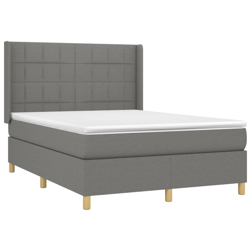 vidaXL sötétszürke szövet rugós és LED-es ágy matraccal 140x190 cm