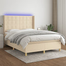 vidaXL krémszínű szövet rugós és LED-es ágy matraccal 140x190cm
