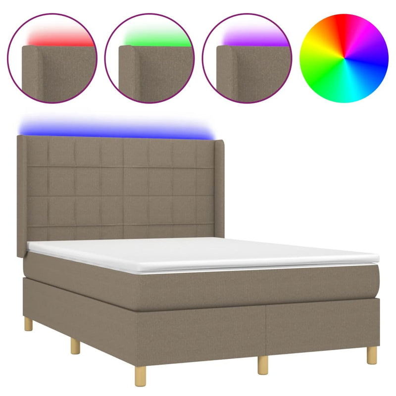 vidaXL tópszínű szövet rugós és LED-es ágy matraccal 140x200 cm