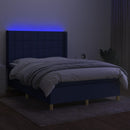 vidaXL kék szövet rugós és LED-es ágy matraccal 140x200 cm