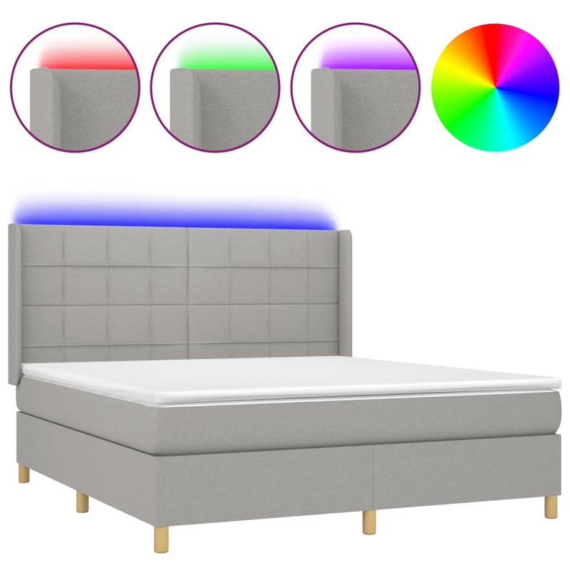 vidaXL világosszürke szövet rugós és LED-es ágy matraccal 160x200 cm