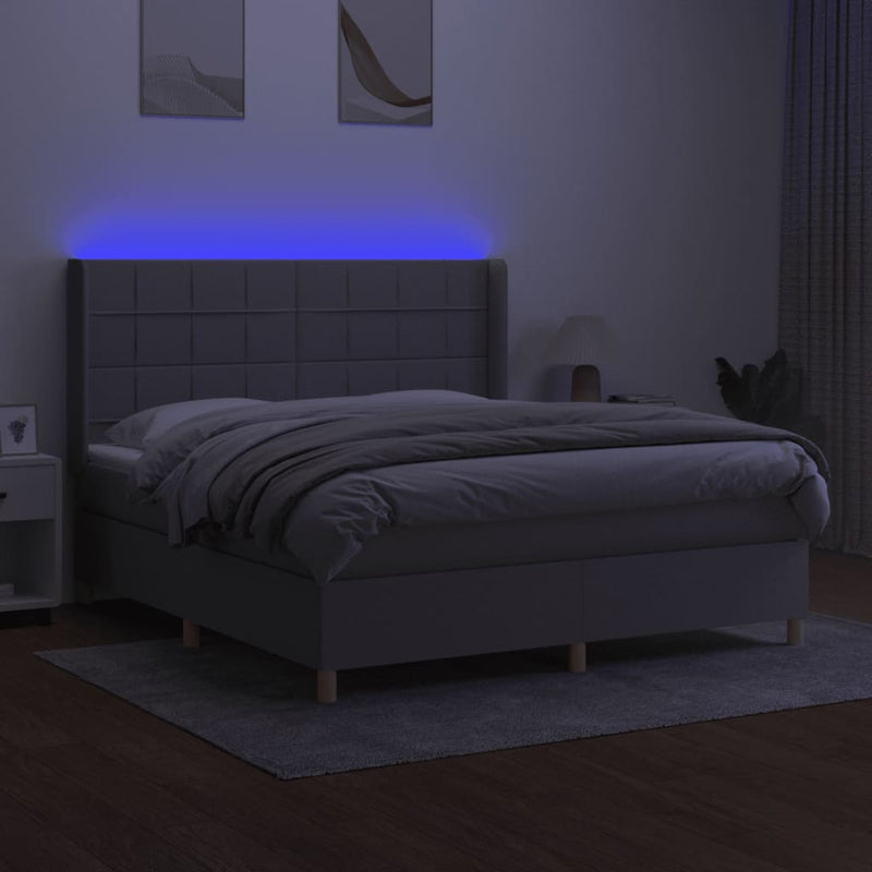 vidaXL világosszürke szövet rugós és LED-es ágy matraccal 160x200 cm