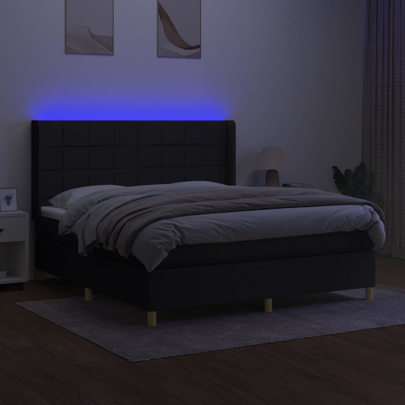 vidaXL fekete szövet rugós és LED-es ágy matraccal 160x200 cm