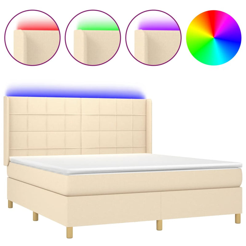 vidaXL krémszínű szövet rugós és LED-es ágy matraccal 160x200 cm