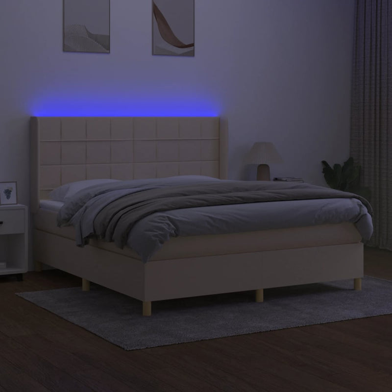 vidaXL krémszínű szövet rugós és LED-es ágy matraccal 160x200 cm