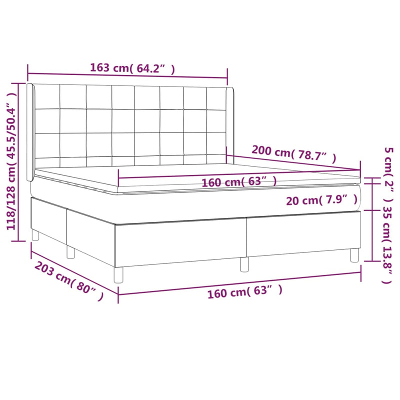 vidaXL krémszínű szövet rugós és LED-es ágy matraccal 160x200 cm