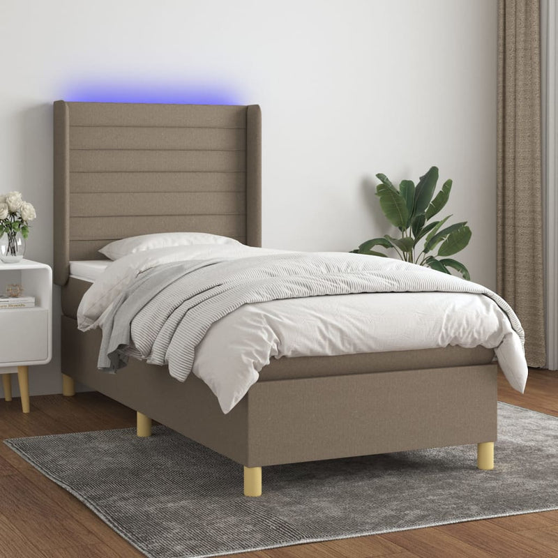 vidaXL tópszínű szövet rugós és LED-es ágy matraccal 90x190 cm