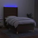 vidaXL barna szövet rugós és LED-es ágy matraccal 90x200 cm