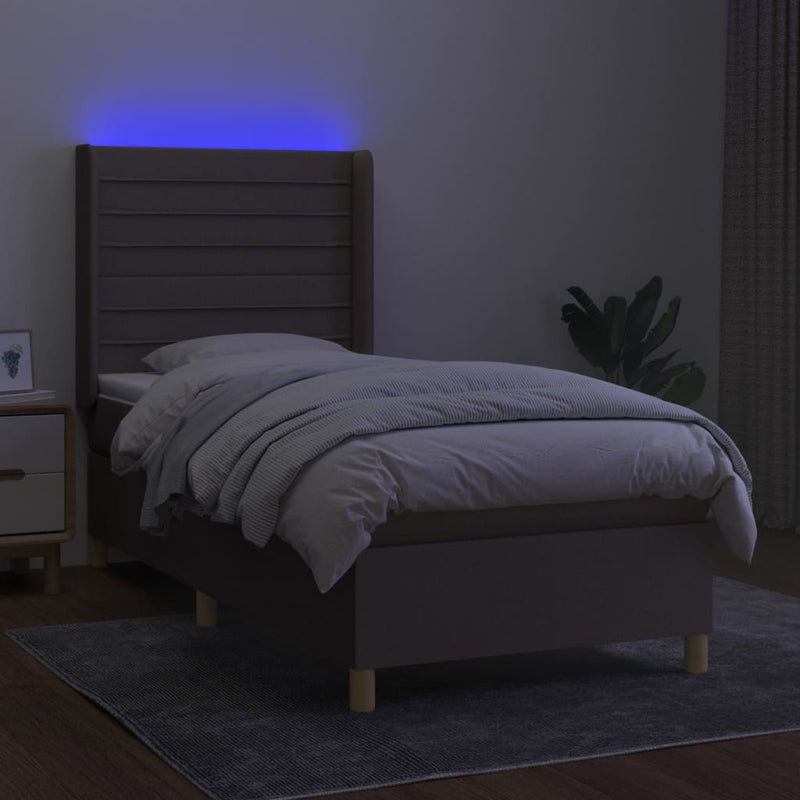 vidaXL tópszínű szövet rugós és LED-es ágy matraccal 90x200 cm