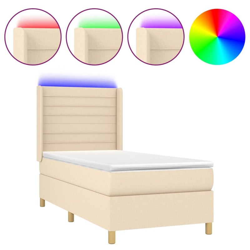 vidaXL krémszínű szövet rugós és LED-es ágy matraccal 100x200 cm