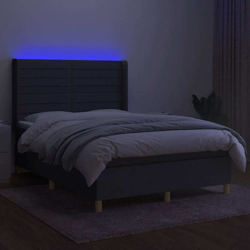 vidaXL sötétszürke szövet rugós és LED-es ágy matraccal 140x190 cm