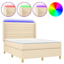 vidaXL krémszínű szövet rugós és LED-es ágy matraccal 140x190cm