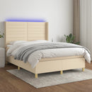 vidaXL krémszínű szövet rugós és LED-es ágy matraccal 140x190cm