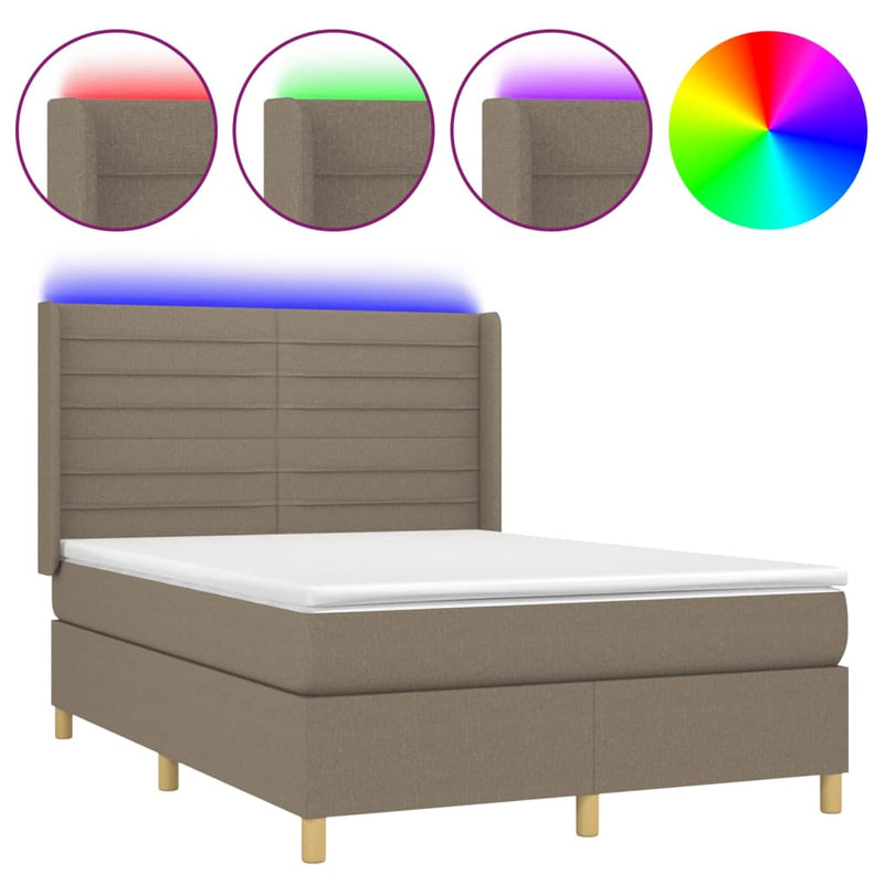 vidaXL tópszínű szövet rugós és LED-es ágy matraccal 140x200 cm