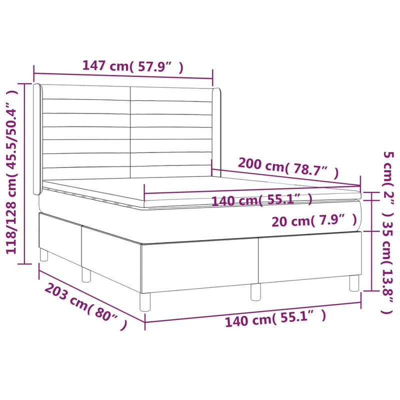 vidaXL tópszínű szövet rugós és LED-es ágy matraccal 140x200 cm