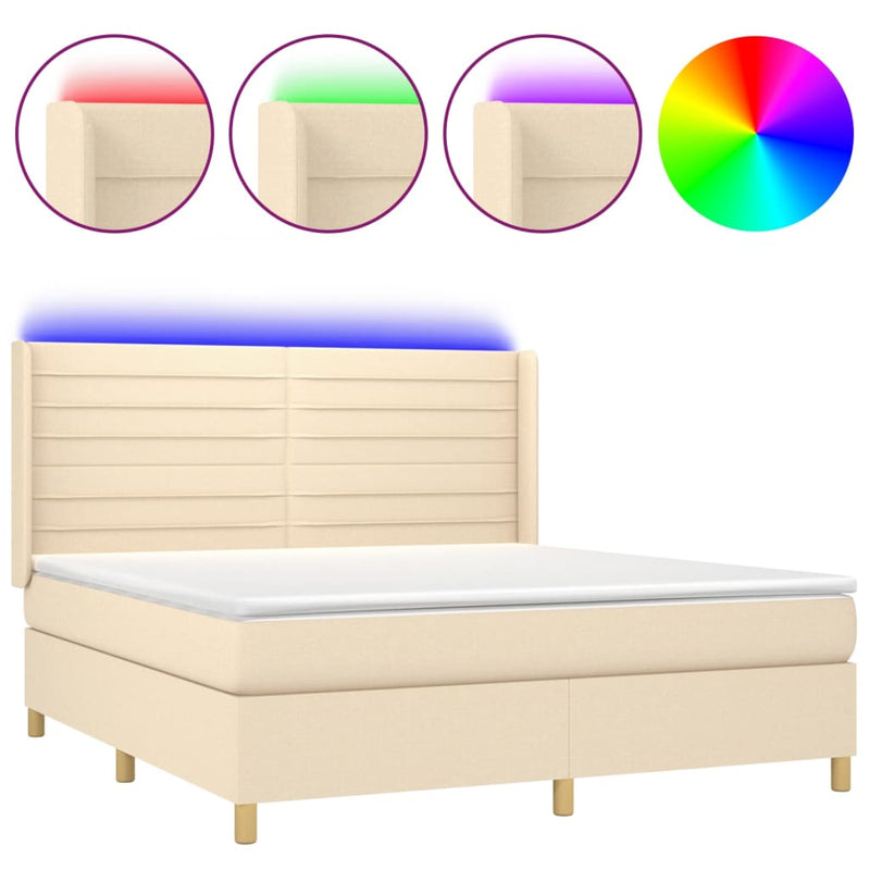 vidaXL krémszínű szövet rugós és LED-es ágy matraccal 180 x 200 cm