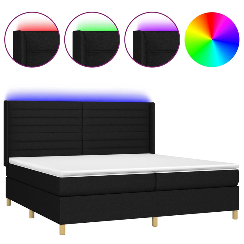 vidaXL fekete szövet rugós és LED-es ágy matraccal 200x200 cm