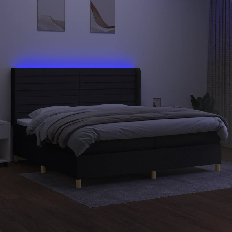 vidaXL fekete szövet rugós és LED-es ágy matraccal 200x200 cm